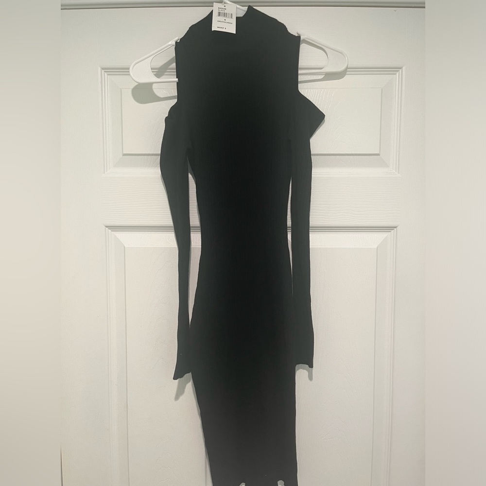 NWT Say What? Black Sweater Dress with Cut Out Shoulders